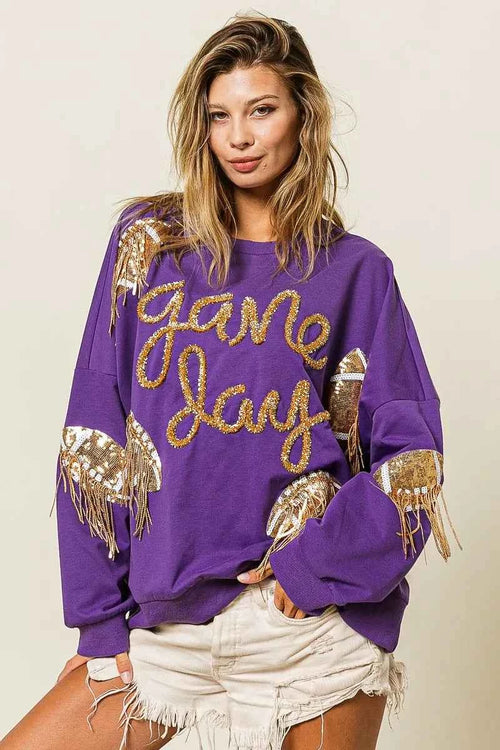 BiBi Sequin Football Patches Game Day Sweatshirt by Wild and Free Boutique