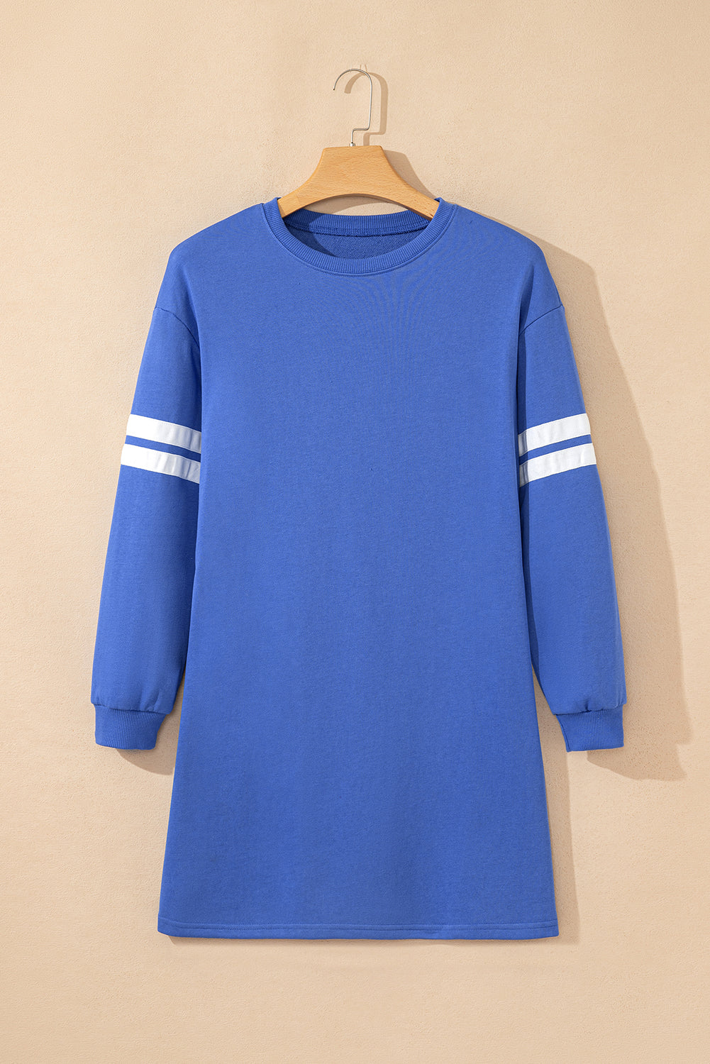 Fiery Red Varsity Contrast Banded Sleeve Shift Sweatshirt Dress by Wild and Free Boutique