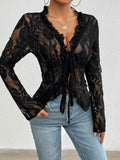 Tied V-Neck Long Sleeve Lace Top by Wild and Free Boutique
