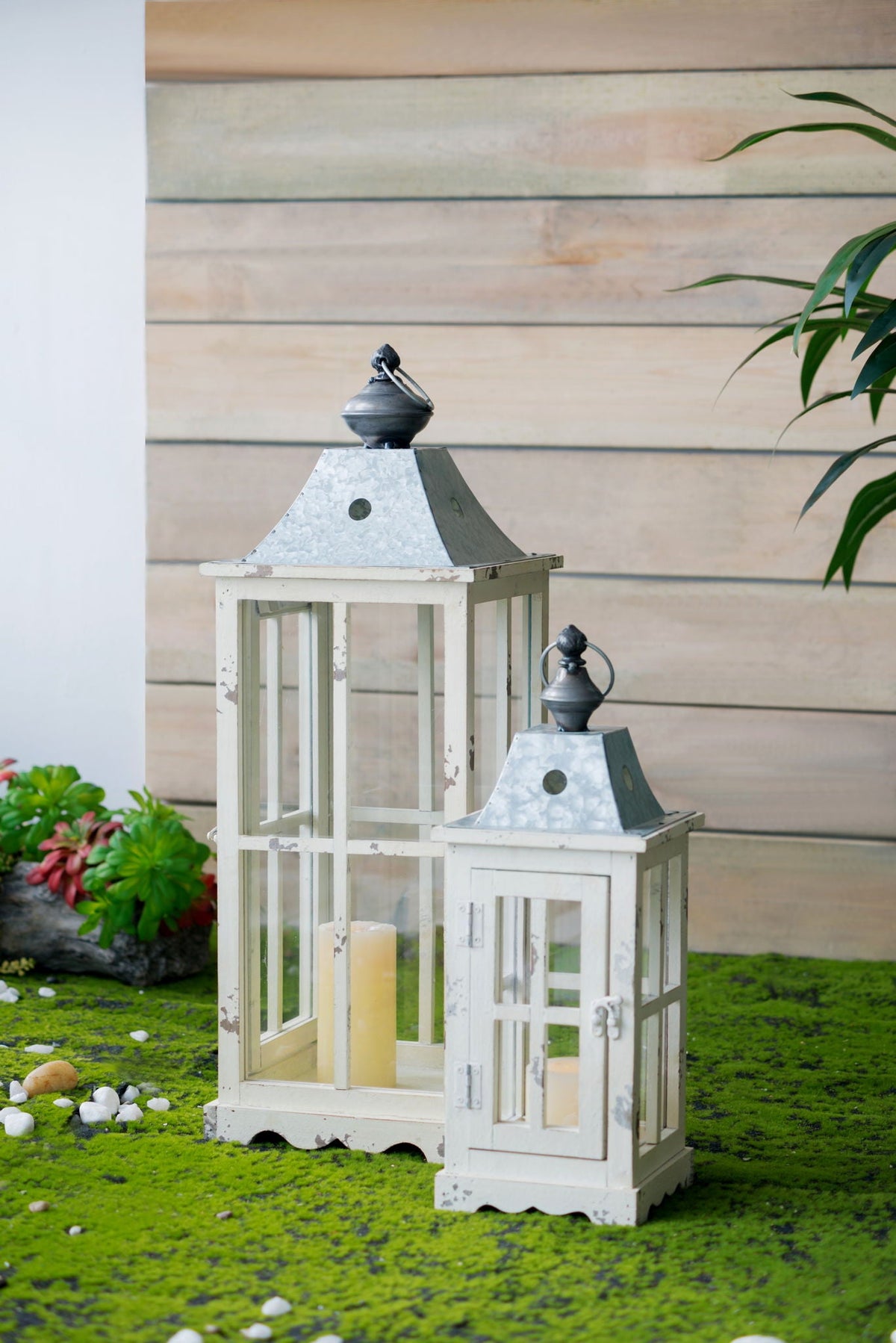 Wooden Candle Lantern Decorative, Hurricane Lantern Holder Decor For Indoor Outdoor, Home Garden - Ivory by Unique Piece Furniture