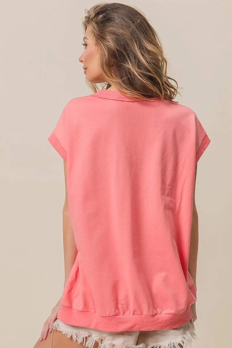 BiBi French Terry Drop Shoulder Basic Top by Simply Love