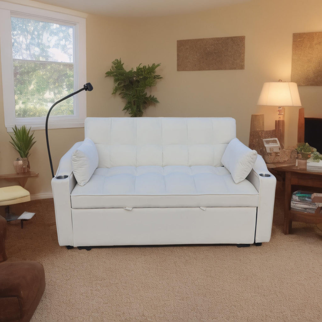Modern Loveseat Futon Sofa With Pullout Bed, Adjustable Reclining Backrest, Toss Pillows by Unique Piece Furniture