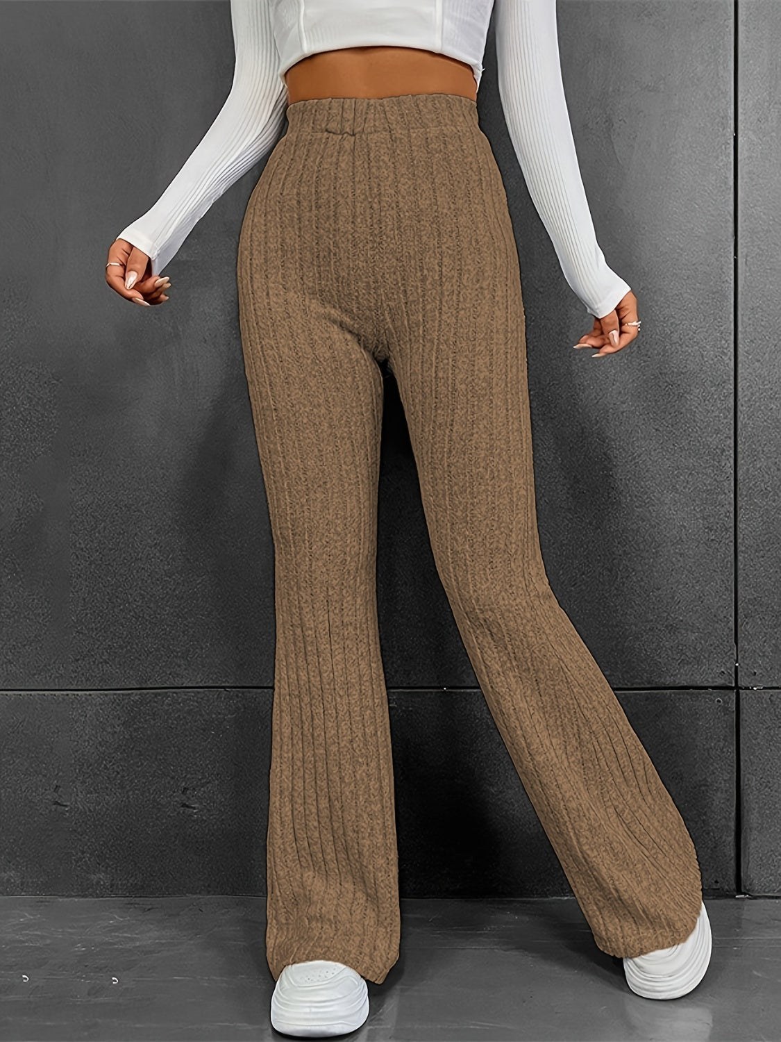 Ribbed High Waist Bootcut Pants by Wild and Free Boutique