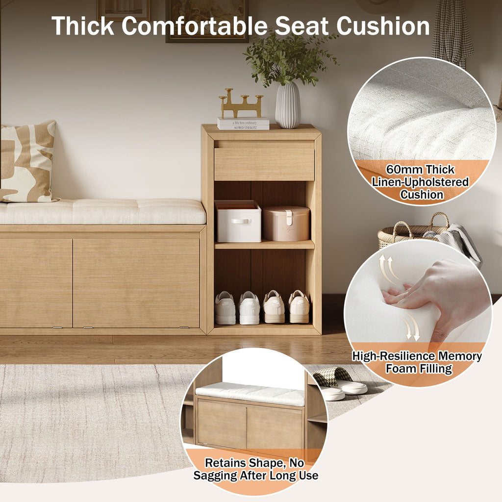 Entryway Storage Bench With Cushion, Drawers & Open Shelves by Unique Piece Furniture