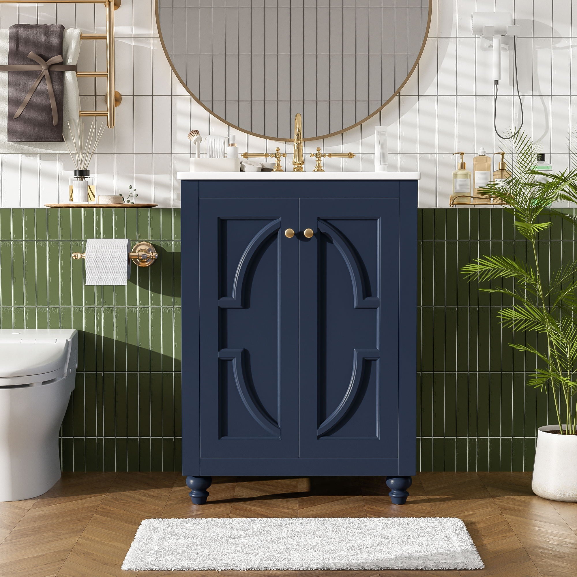 Bathroom Vanity With Ornate Elliptical Motif, Soft Close Hinges by Unique Piece Furniture