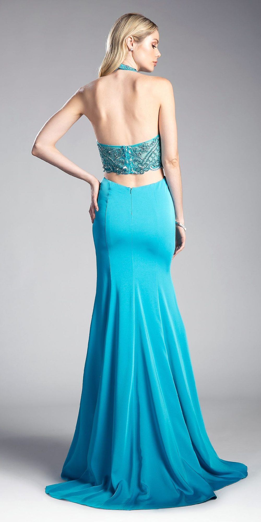 Cinderella Divine 85201 Keyhole Bodice Long Dress Side Cut-Outs by DiscountDressShop