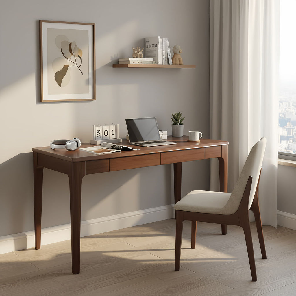 Desk With Drawers, Smooth Edge Design - Walnut by Unique Piece Furniture