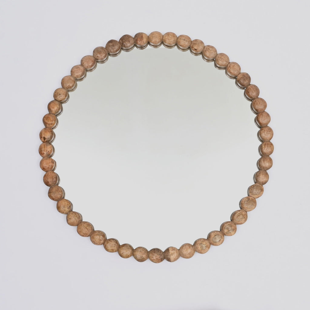 Decorative Round Hanging Wall Mirror With Bead Design Frame - Natural by Unique Piece Furniture