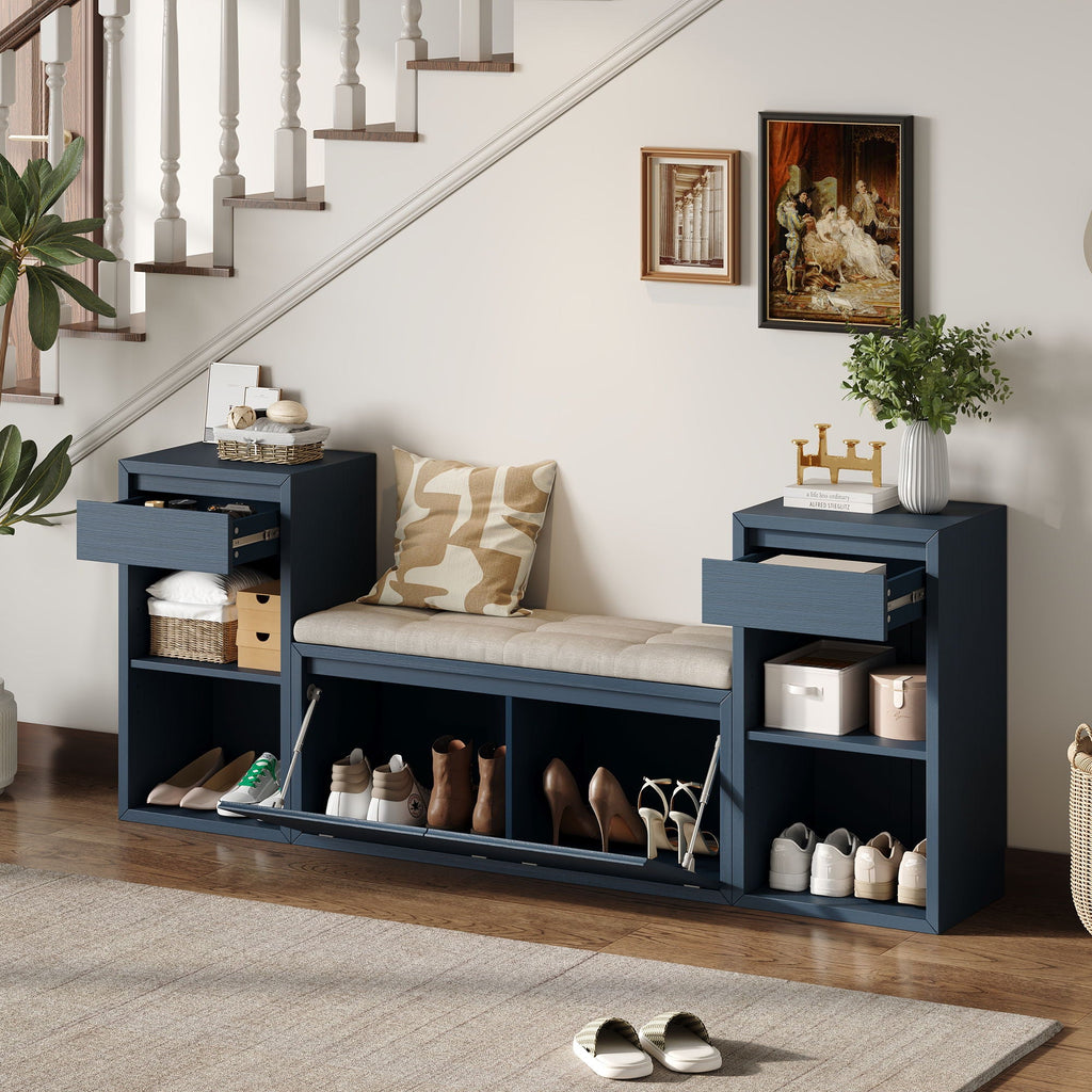 Entryway Storage Bench With Cushion, Drawers & Open Shelves by Unique Piece Furniture