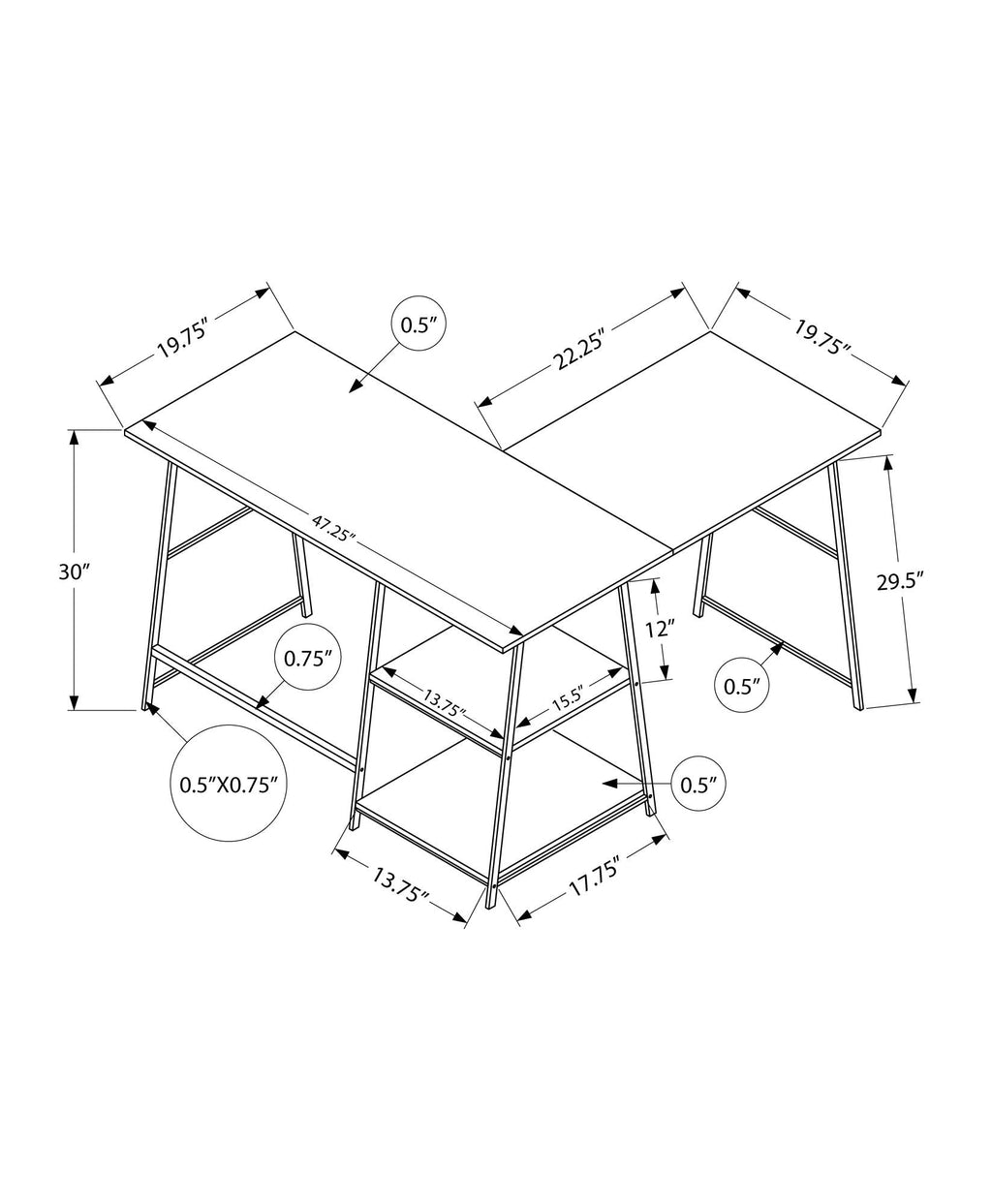 Computer Desk, Home Office, Corner, Storage Shelves, L Shape, Work, Laptop, Marble Look Laminate, Contemporary, Modern by Unique Piece Furniture
