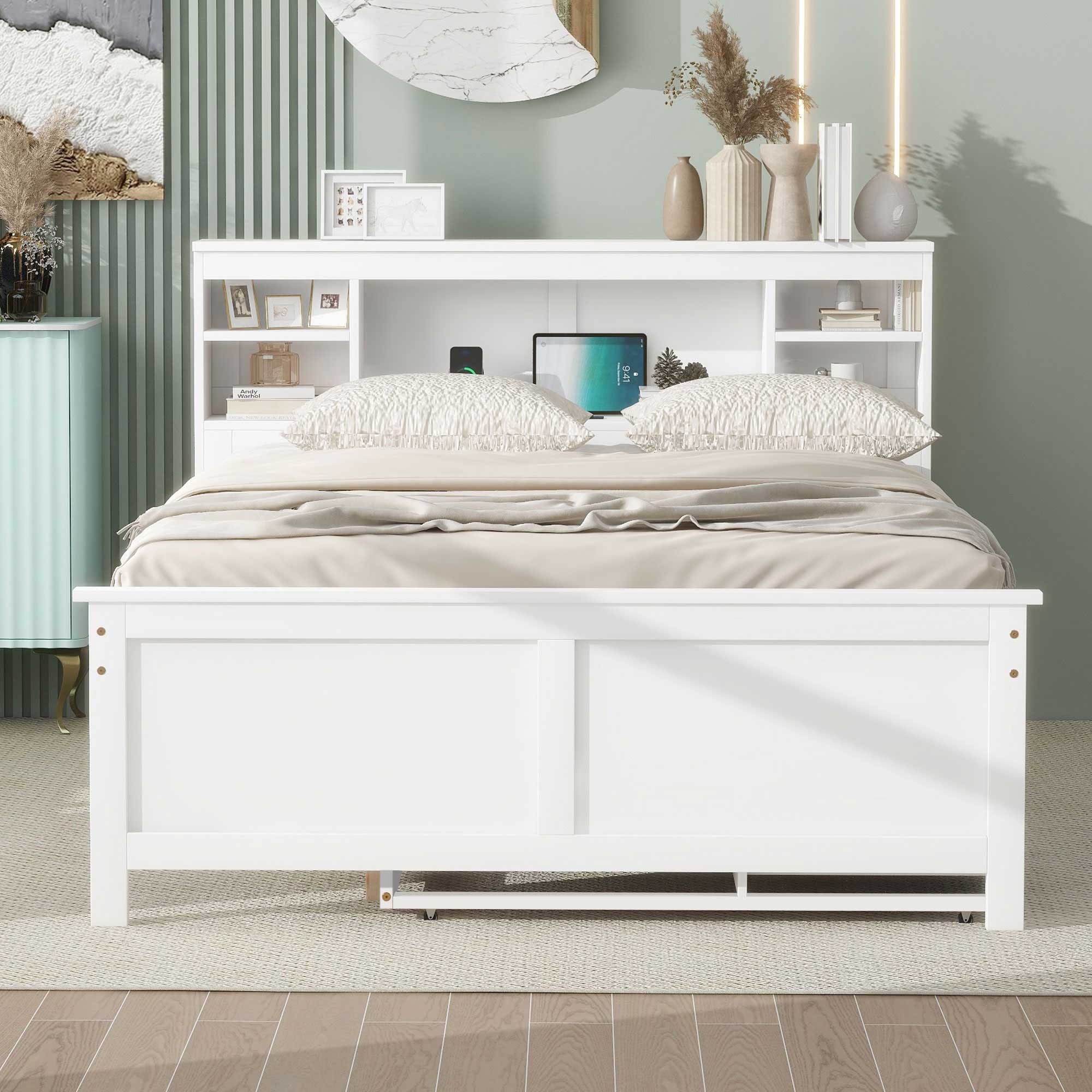 Platform Bed With Storage Headboard, USB, Trundle And 3 Drawers by Unique Piece Furniture