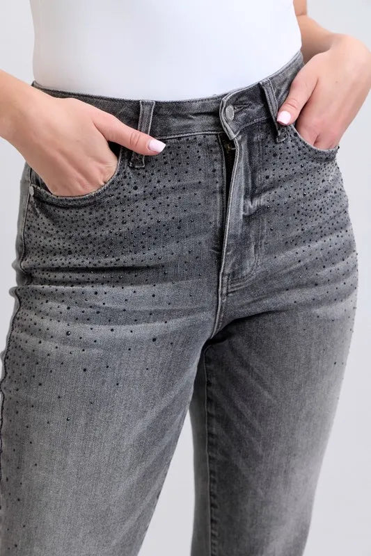 Judy Blue Full Size High Waist Rhinestone Straight Jeans Plus Size by Wild and Free Boutique