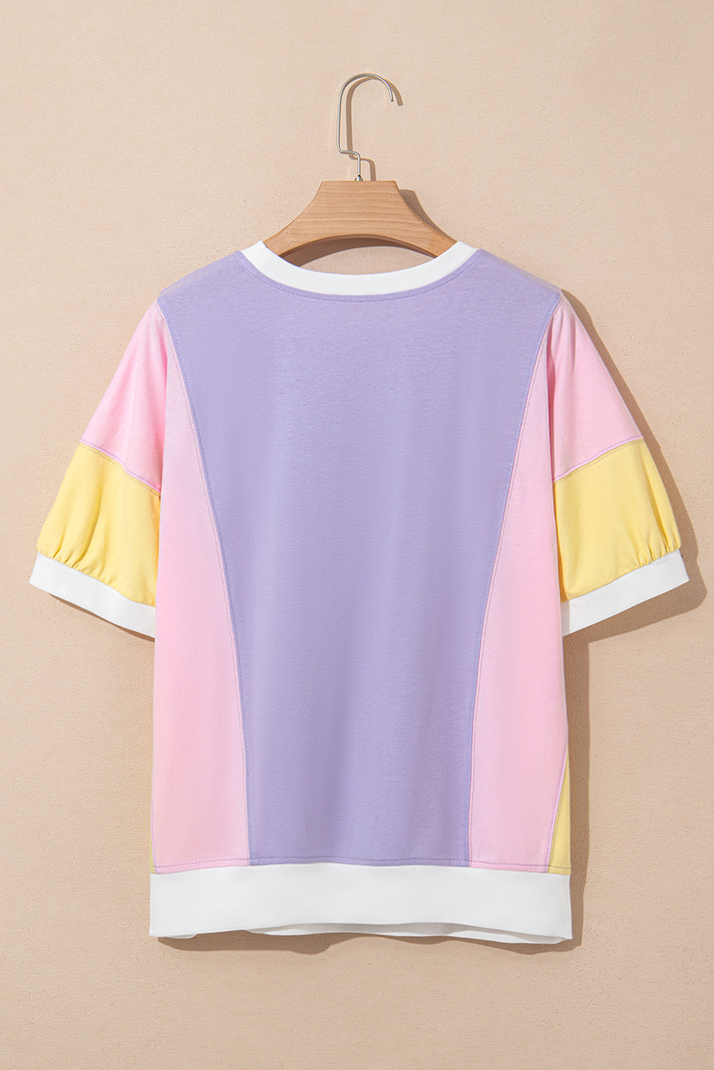 Purple Color Block Patchwork Half Sleeve Oversized T Shirt by Wild and Free Boutique