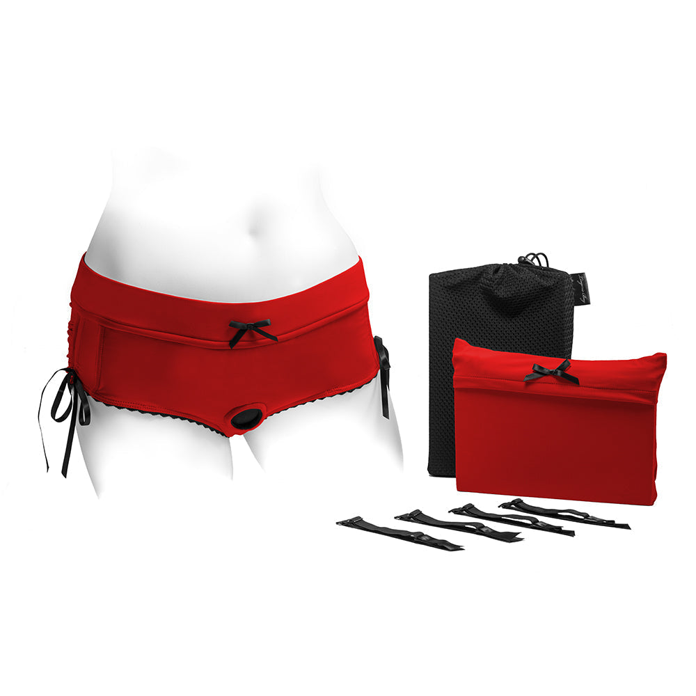 SpareParts Sasha Cinch Booty Short Harness Red/Black Size 2XL by SpareParts