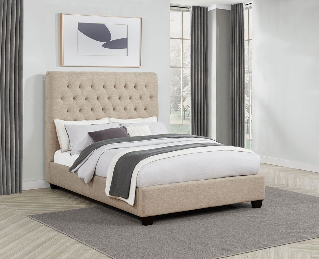Chloe Upholstered Full Panel Bed Oatmeal by Unique Piece Furniture