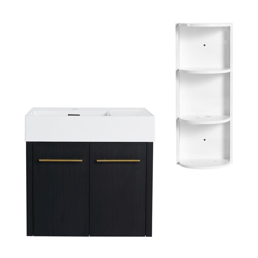 Modern Wall Mounted Bathroom Vanity With Thick Edge Resin Sink And Storage Rack by Unique Piece Furniture