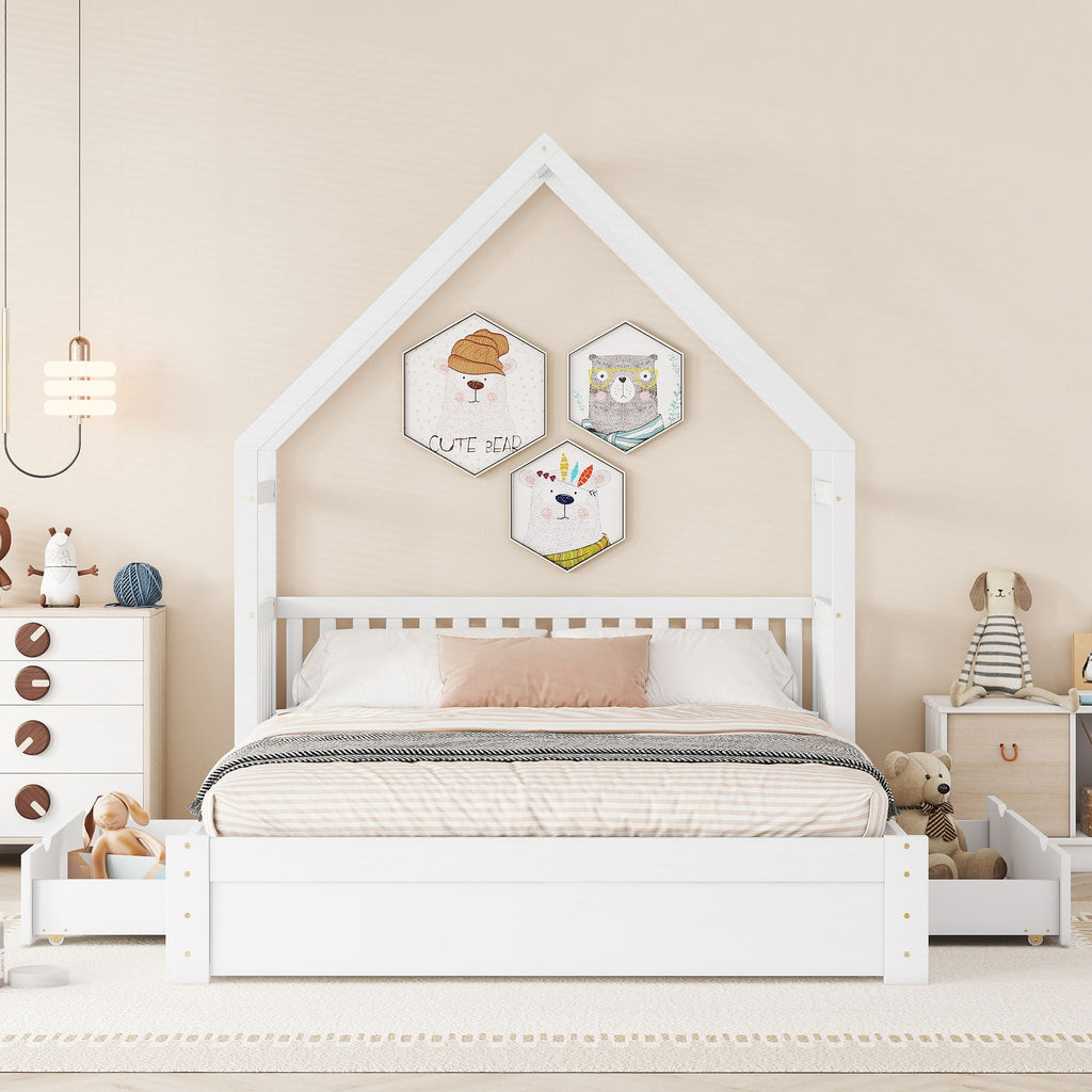 House Style Platform Bed With Guardrail And 2 Drawers by Unique Piece Furniture
