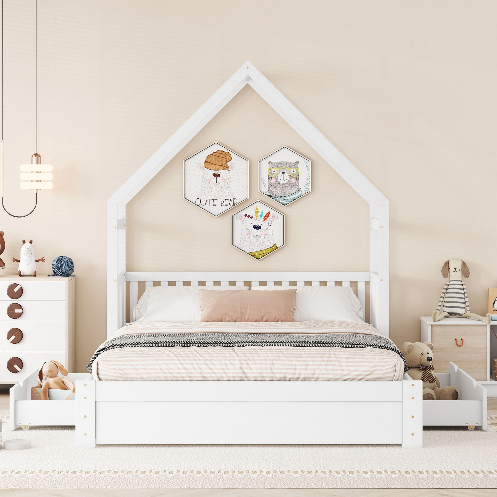 House Style Platform Bed With Guardrail And 2 Drawers by Unique Piece Furniture