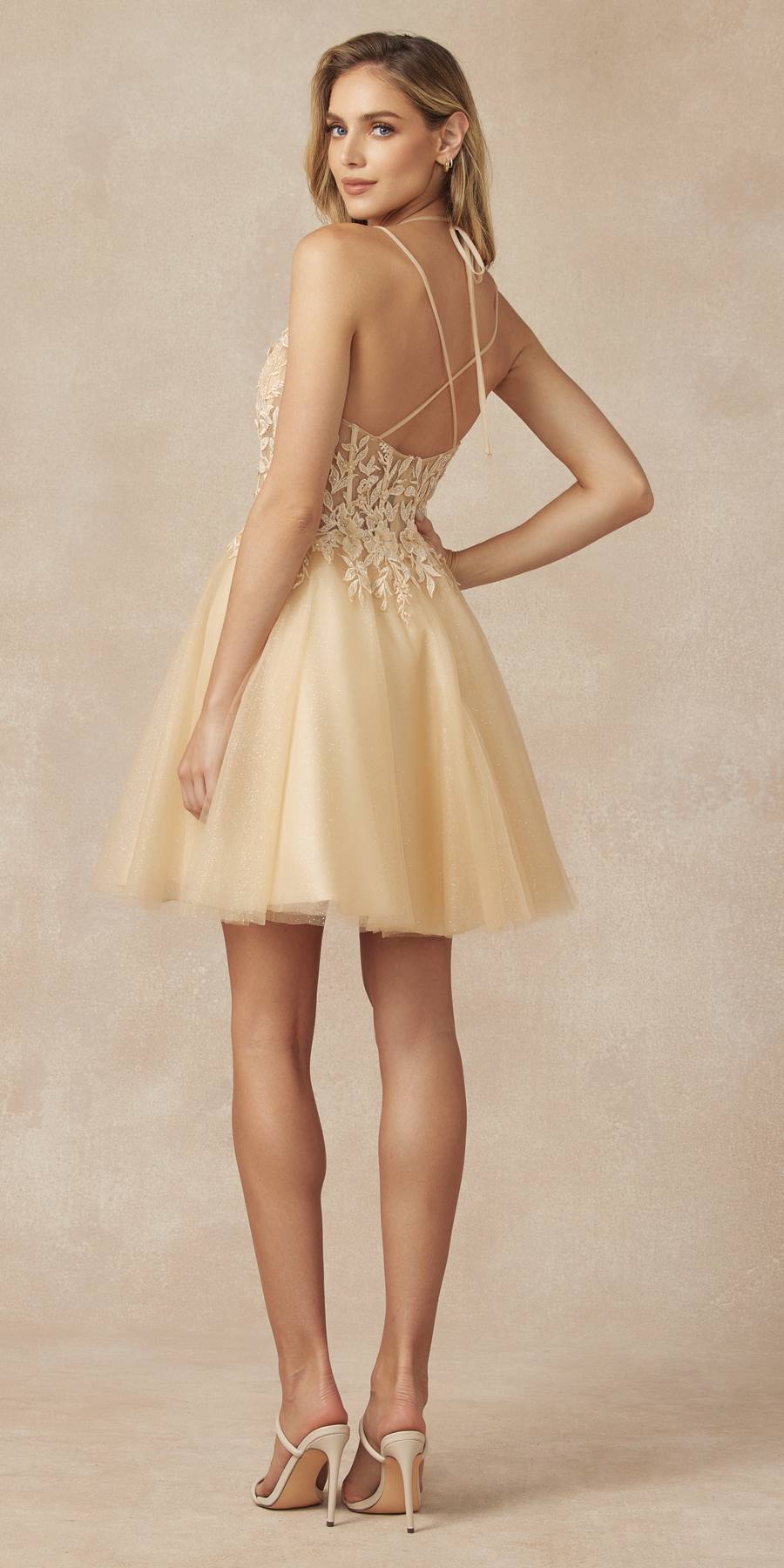 Juliet 864 Leaf Lace Embroidered Bodice Glitter Tulle Dress by DiscountDressShop