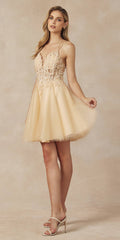 Juliet 864 Leaf Lace Embroidered Bodice Glitter Tulle Dress by DiscountDressShop