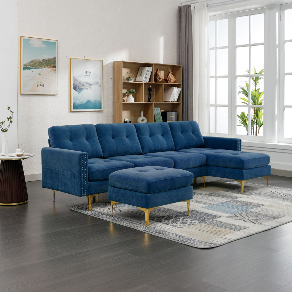 Modern L - Shape Convertible Sectional Sofa With Movable Ottoman by Unique Piece Furniture