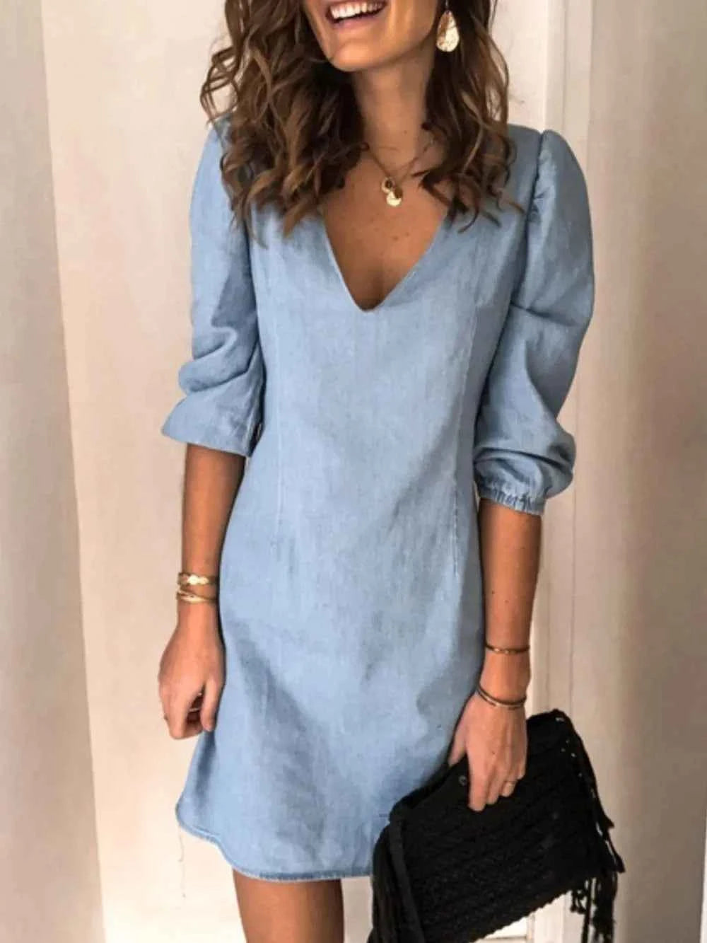 Full Size V-Neck Half Sleeve Dress by Wild and Free Boutique