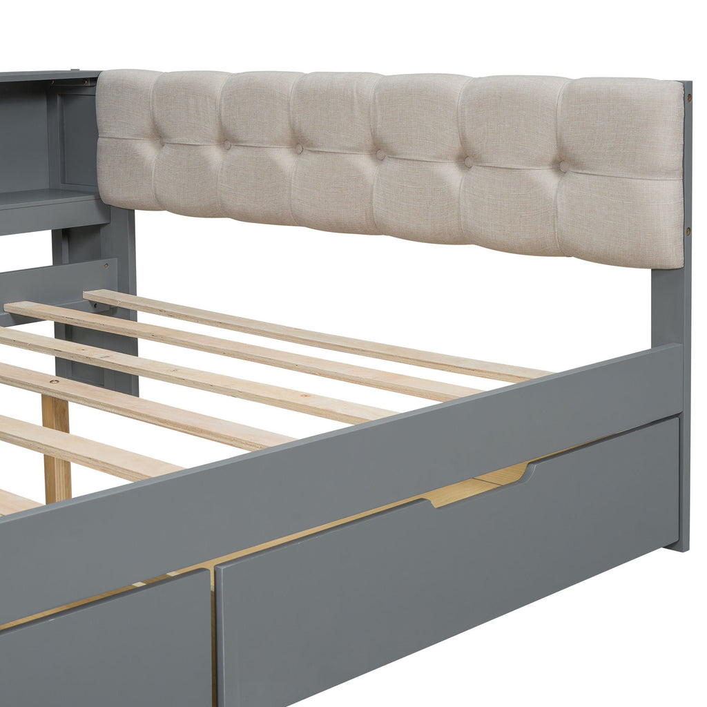 Upholstered Headboard Platform Bed With Storage Shelves, Drawers, Charging Station by Unique Piece Furniture
