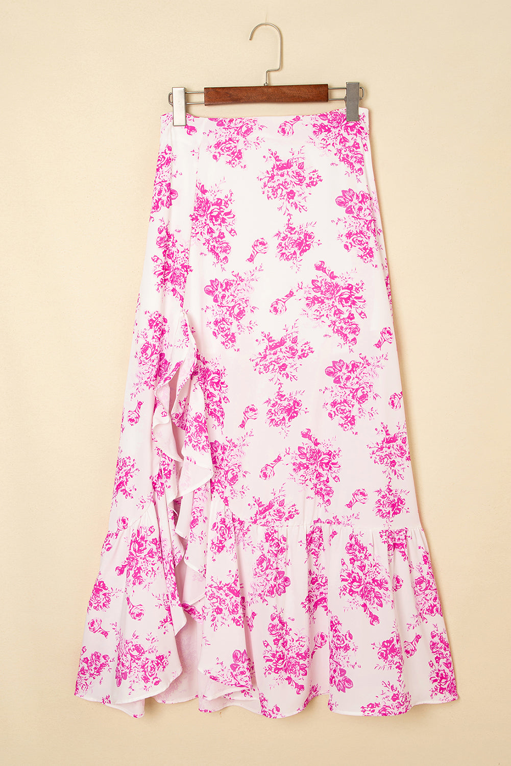 Black Boho Floral High Waist Ruffle Split Maxi Skirt by Wild and Free Boutique