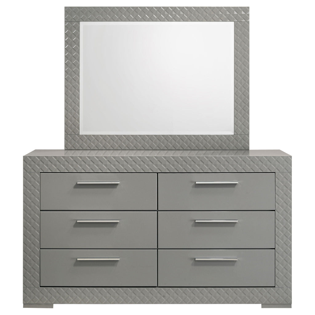 Ives 6-drawer Dresser and Mirror Grey High Gloss by Unique Piece Furniture