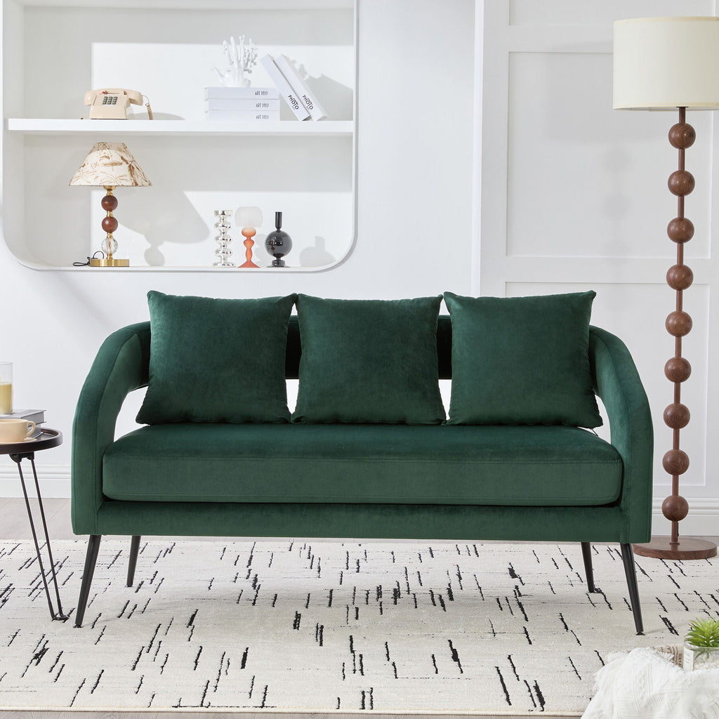 Open Back Loveseat Settee With 3 Pillows by Unique Piece Furniture