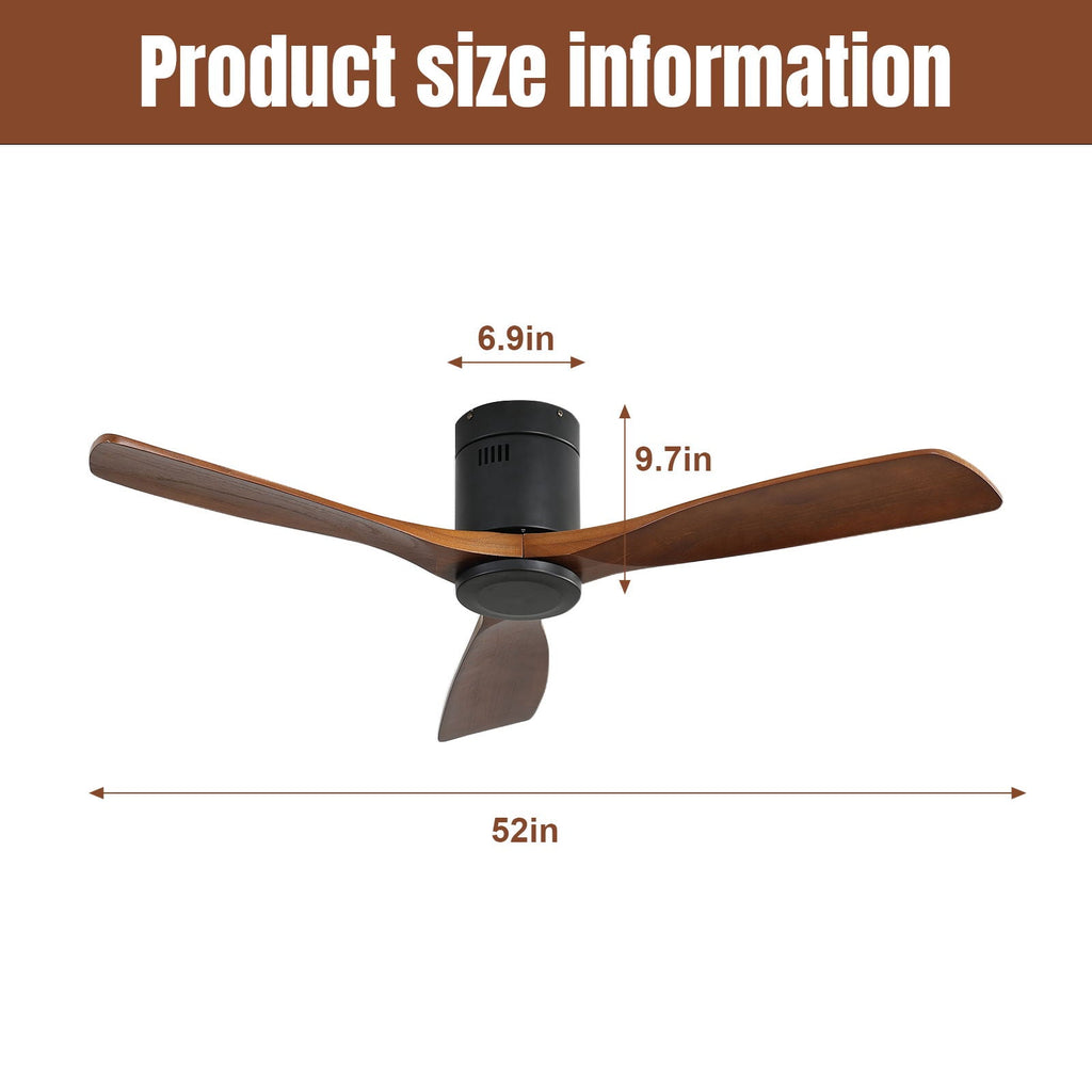 Ceiling Fan With 3 Solid Blades, Remote Controlled Reversible DC Motor - Black by Unique Piece Furniture