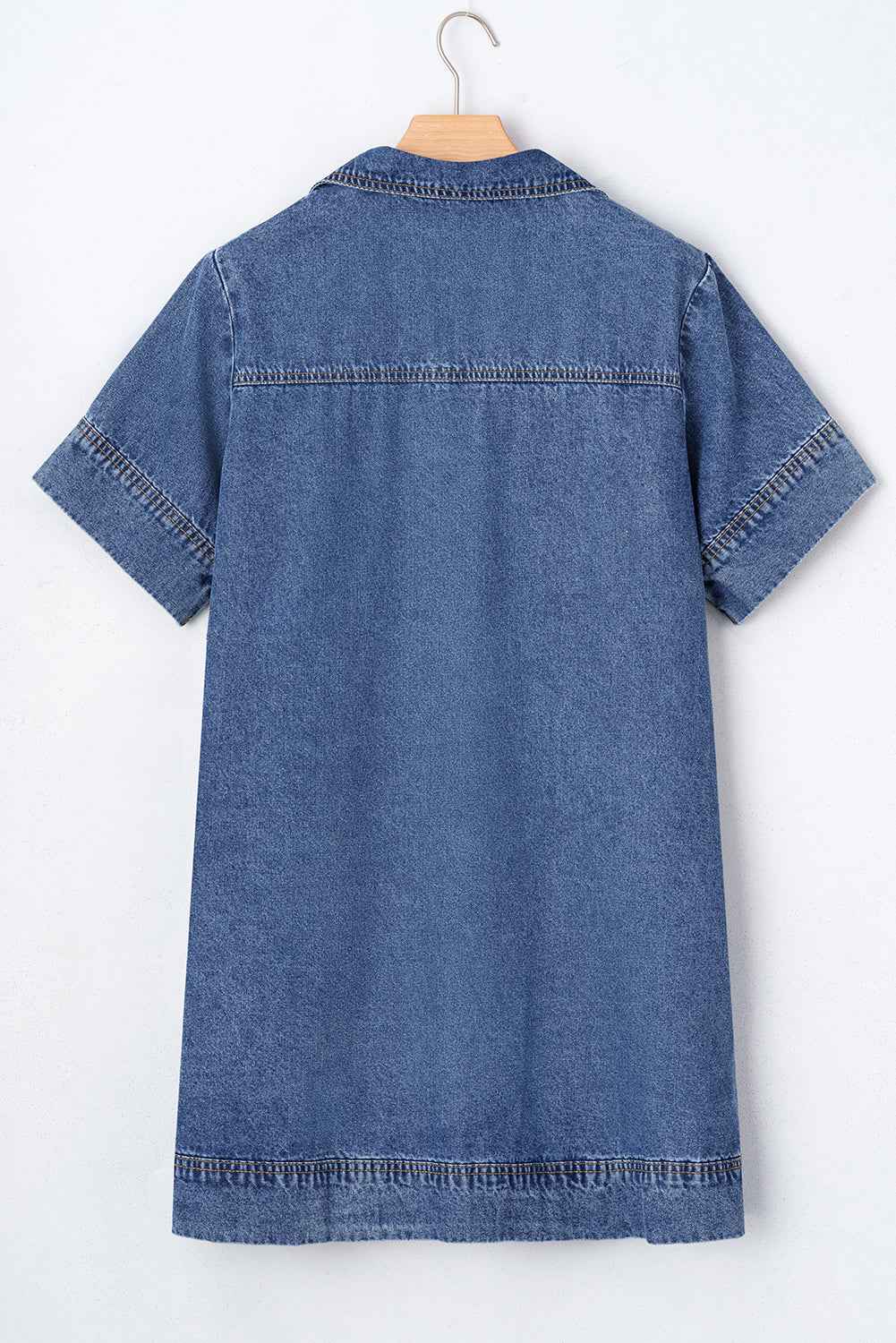 Blue Short Sleeve Collared Chest Pocket Denim Mini Dress by Wild and Free Boutique