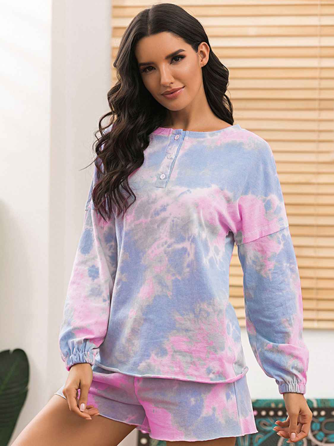 Ivy Lane Tie-Dye Long Sleeve Top and Shorts Lounge Set by Wild and Free Boutique