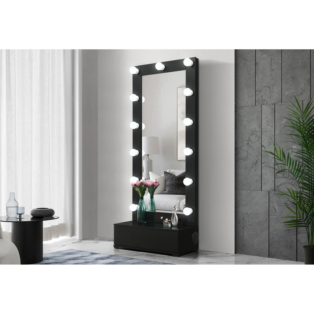 Elisa - Narrow Tall Mirror With Speaker And Drawer by Unique Piece Furniture
