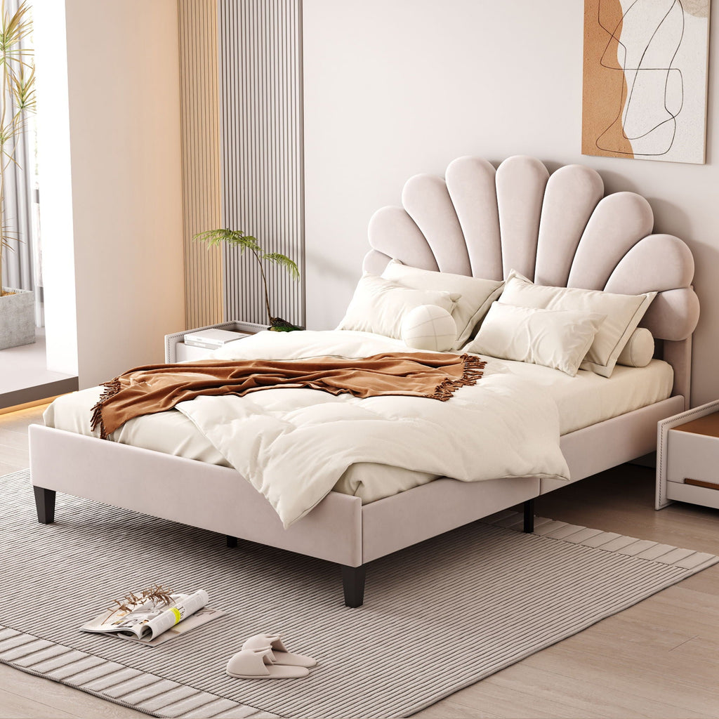 Upholstered Platform Bed With Flower Pattern Headboard by Unique Piece Furniture