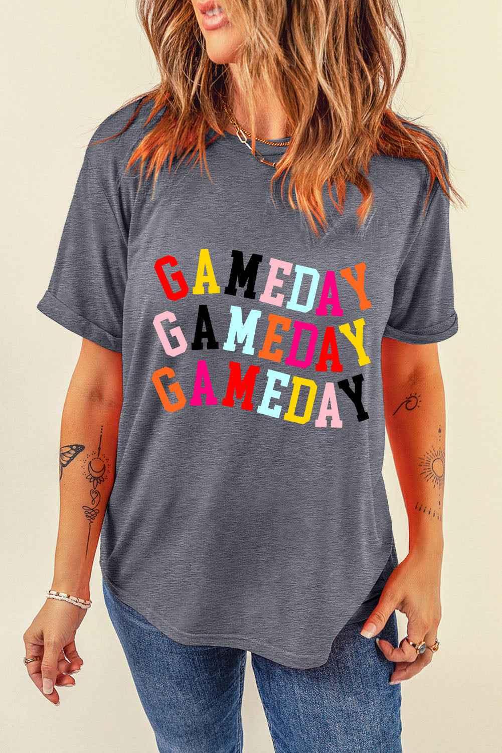 Gray Colorful GAME DAY Graphic Crew T Shirt by Wild and Free Boutique