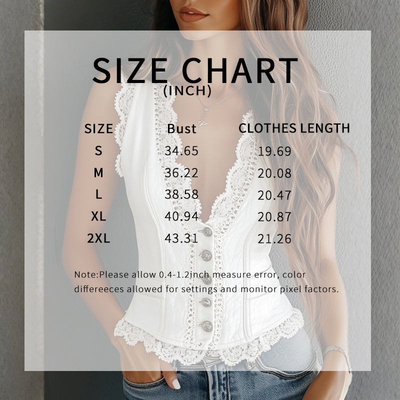 Lace Trim Button-Down Crop Tank Vest Women by FitiqueFit