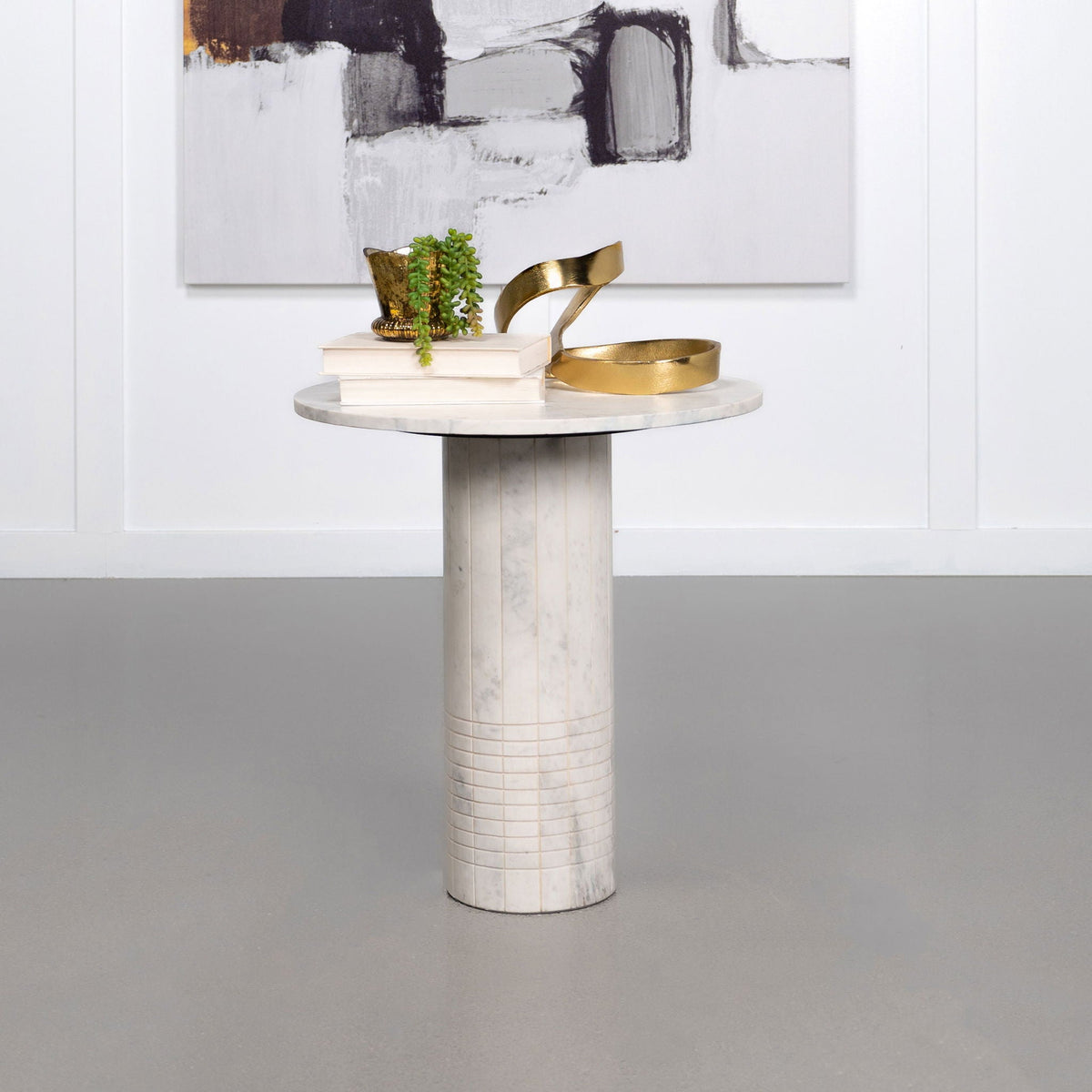 Astoria Round Genuine Marble Side End Table White by Unique Piece Furniture