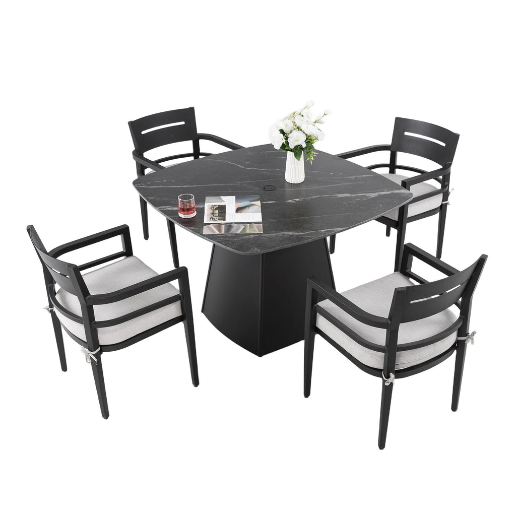 Outdoor Patio Dining Set, Squircle Dining Table, Dining Chairs With Sunbrella Cushions by Unique Piece Furniture