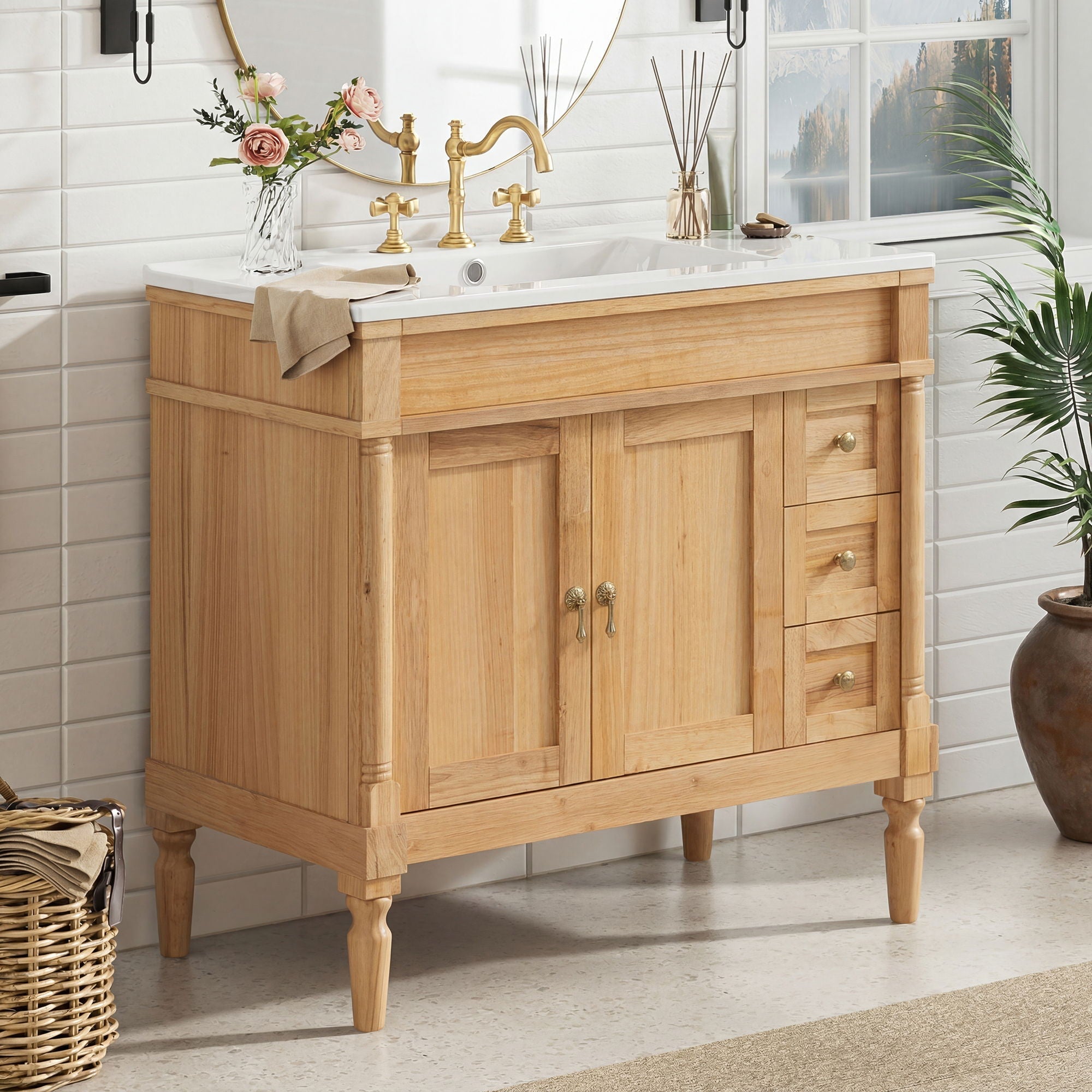 Modern Bathroom Vanity With Ceramic Sink, Soft Close Doors, Adjustable Shelves by Unique Piece Furniture