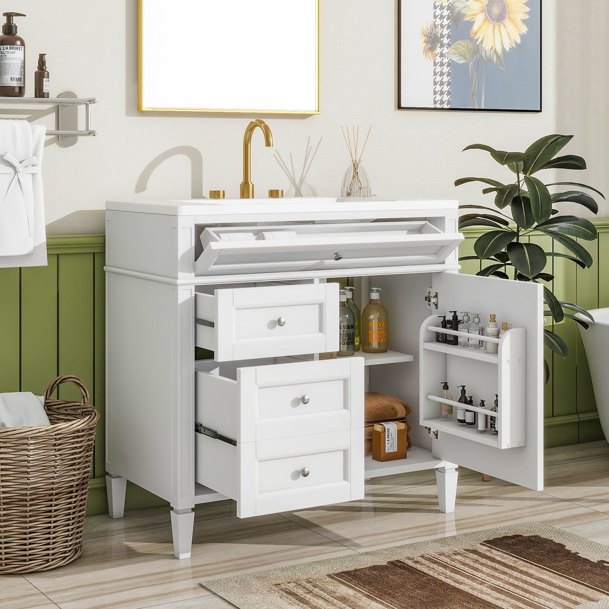 Bathroom Vanity With Top Sink, 2 Drawers And Tip Out Drawer by Unique Piece Furniture