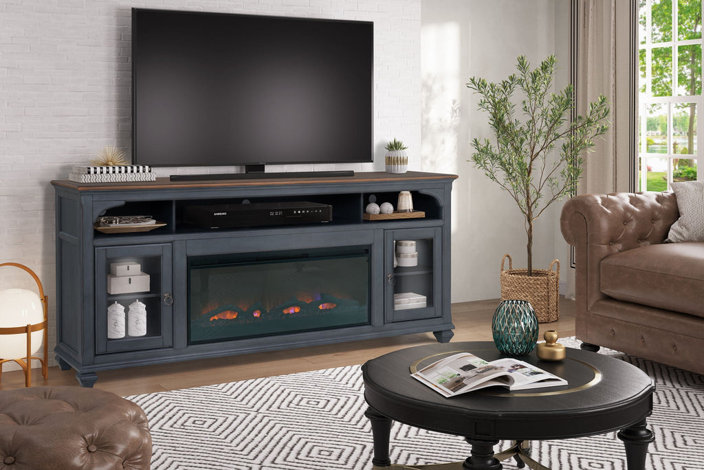 Fireplace TV Stand For TVs Up To 95" - Blue by Unique Piece Furniture