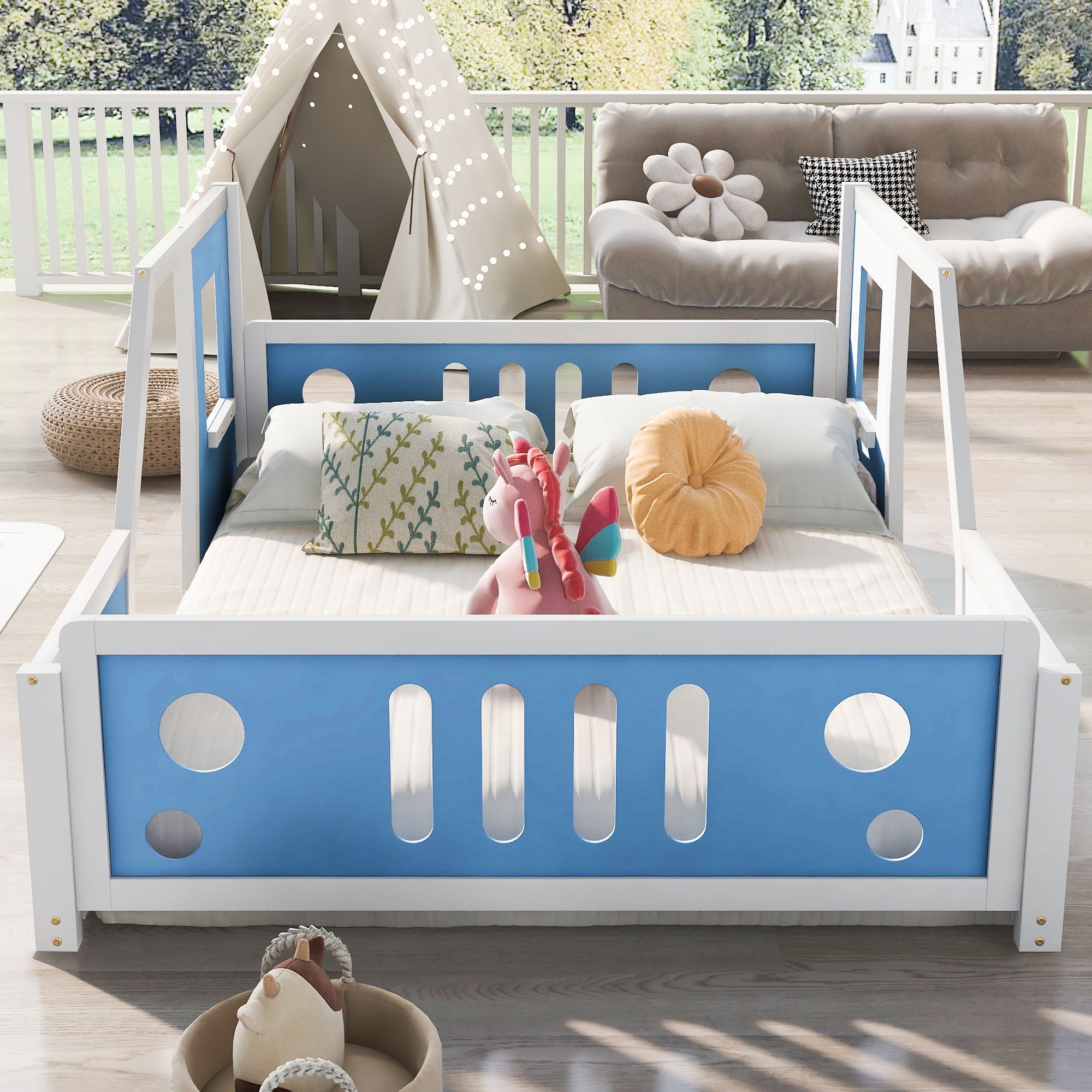 Classic Car Shaped Platform Bed With Wheels by Unique Piece Furniture