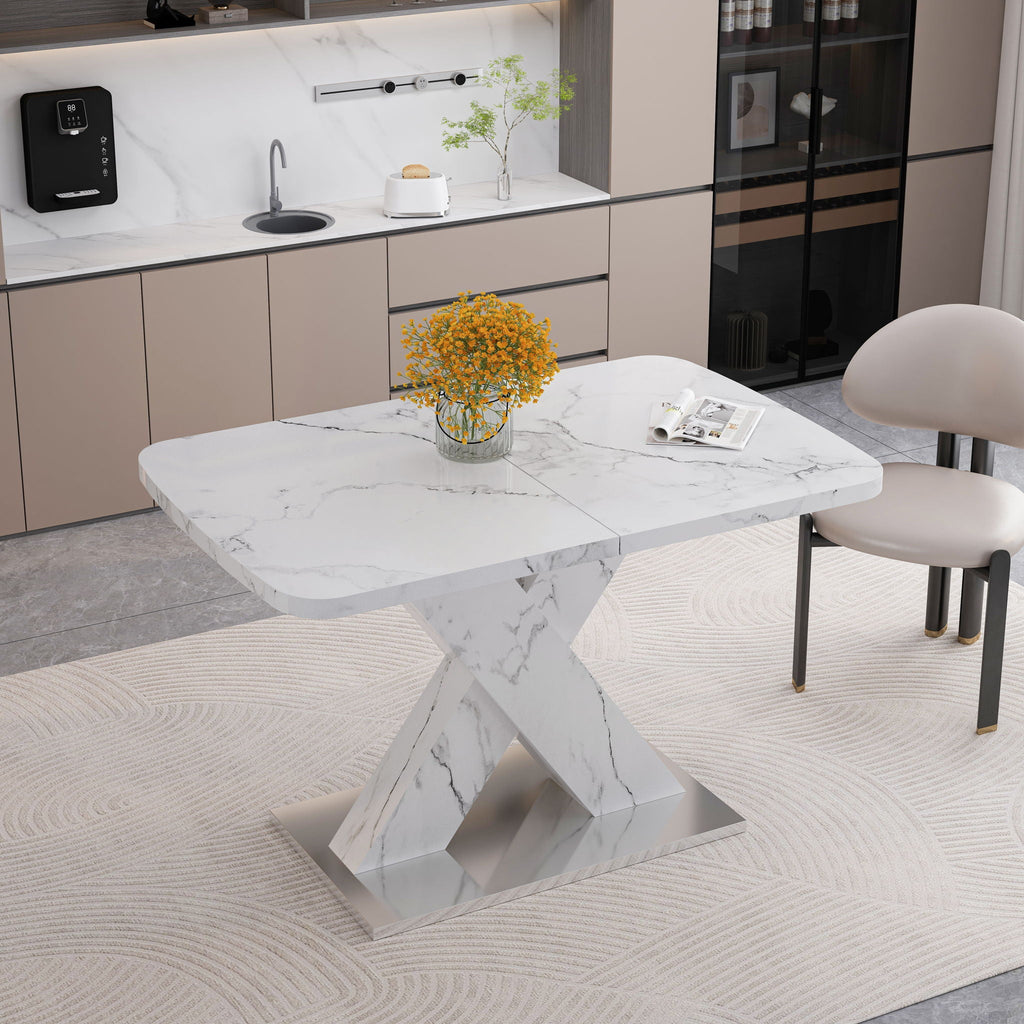 Modern Rectangle Dining Table With Stretchable TopAnd X Shape Legs by Unique Piece Furniture