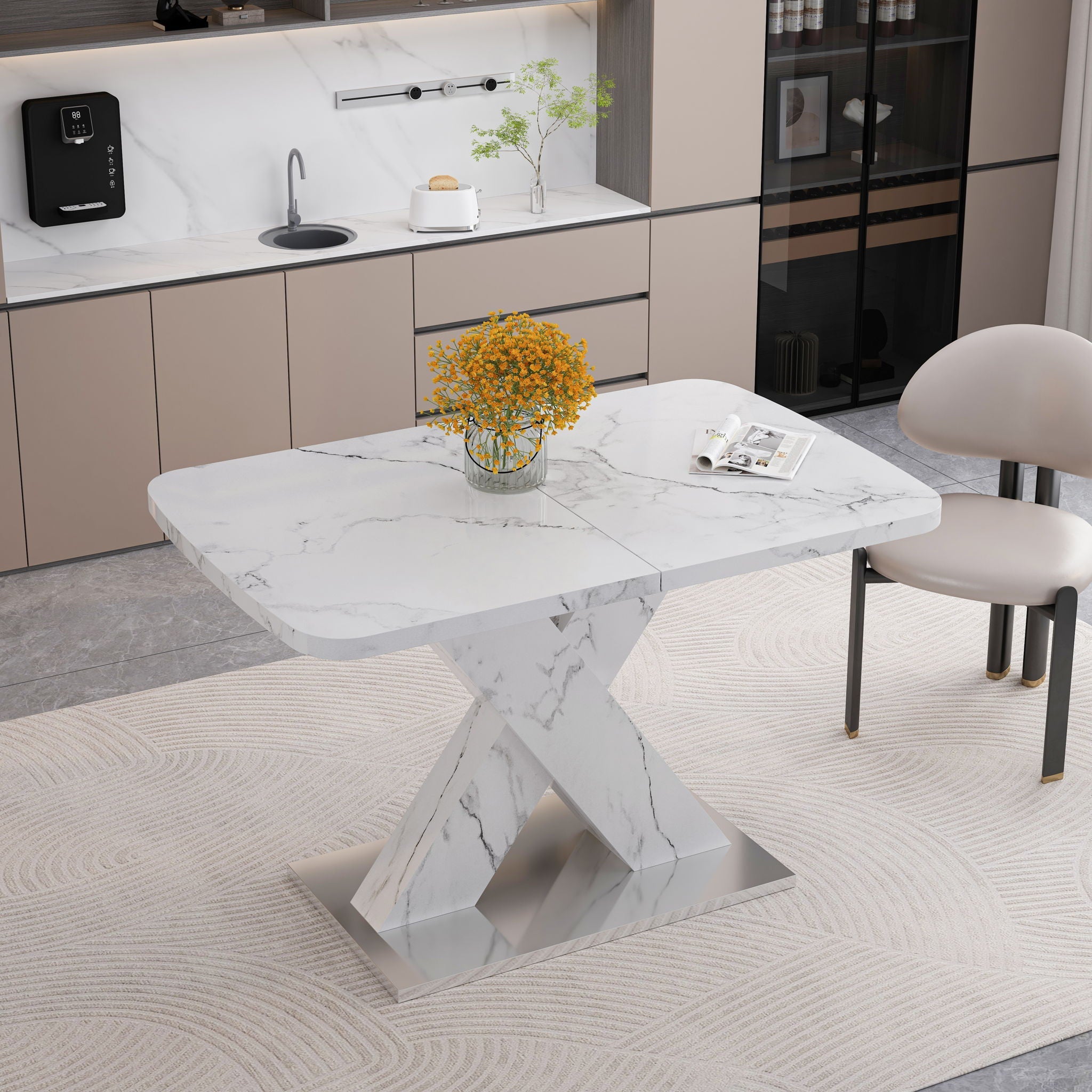 Modern Rectangle Dining Table With Stretchable TopAnd X Shape Legs by Unique Piece Furniture