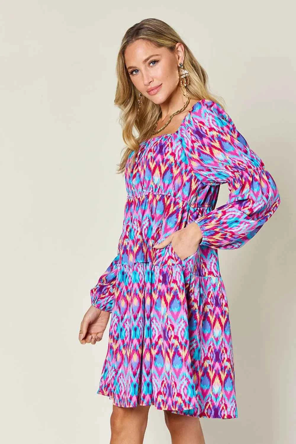 Double Take Full Size Printed Long Sleeve Dress by Wild and Free Boutique