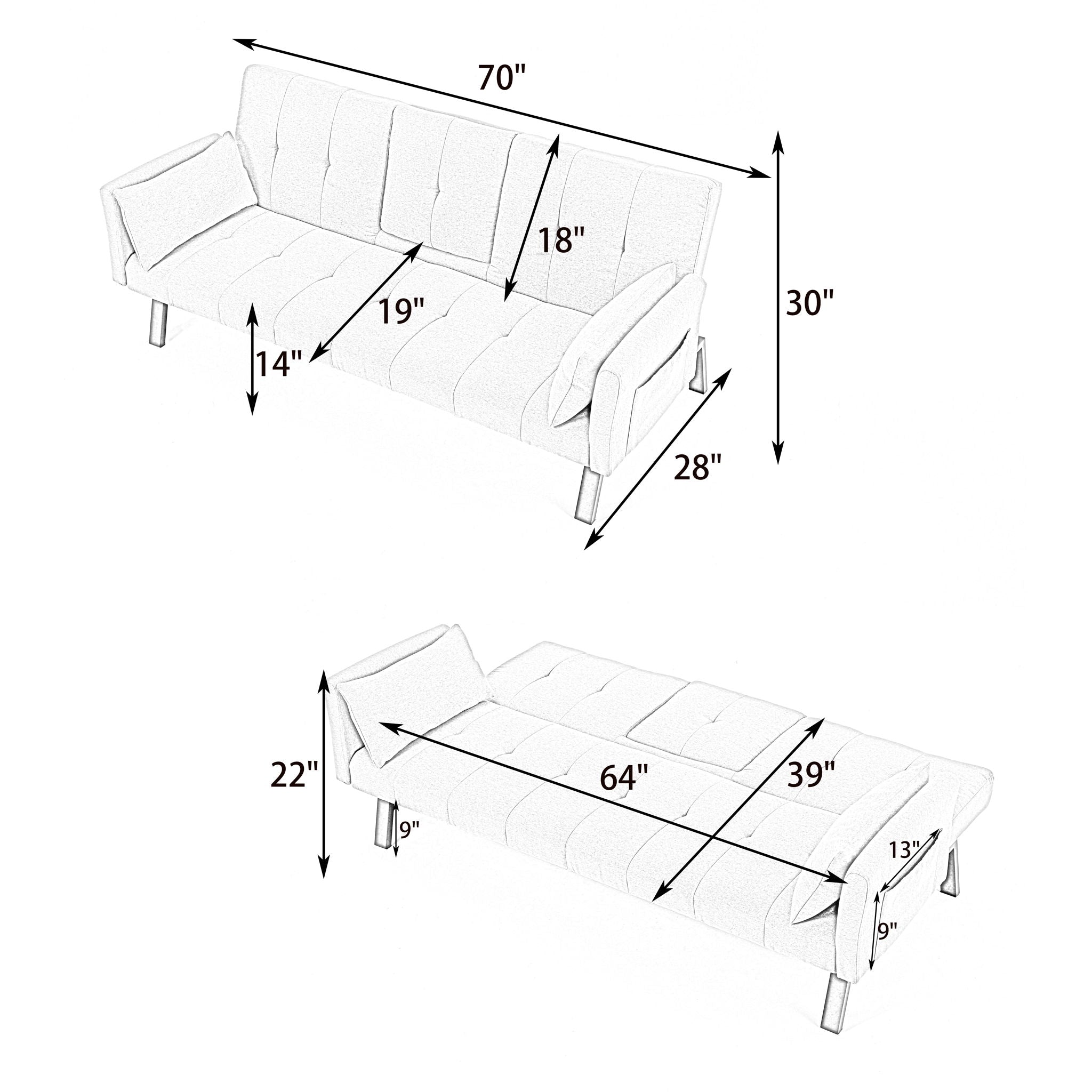 Sofa Bed With Foldable Design And Cup Holder by Unique Piece Furniture