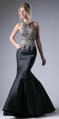 Cinderella Divine 8934 Embroidered Bodice Mermaid Gown Cut Out Back by DiscountDressShop