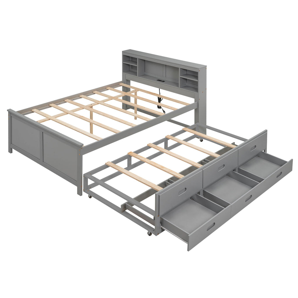 Platform Bed With Storage Headboard, USB, Trundle And 3 Drawers by Unique Piece Furniture