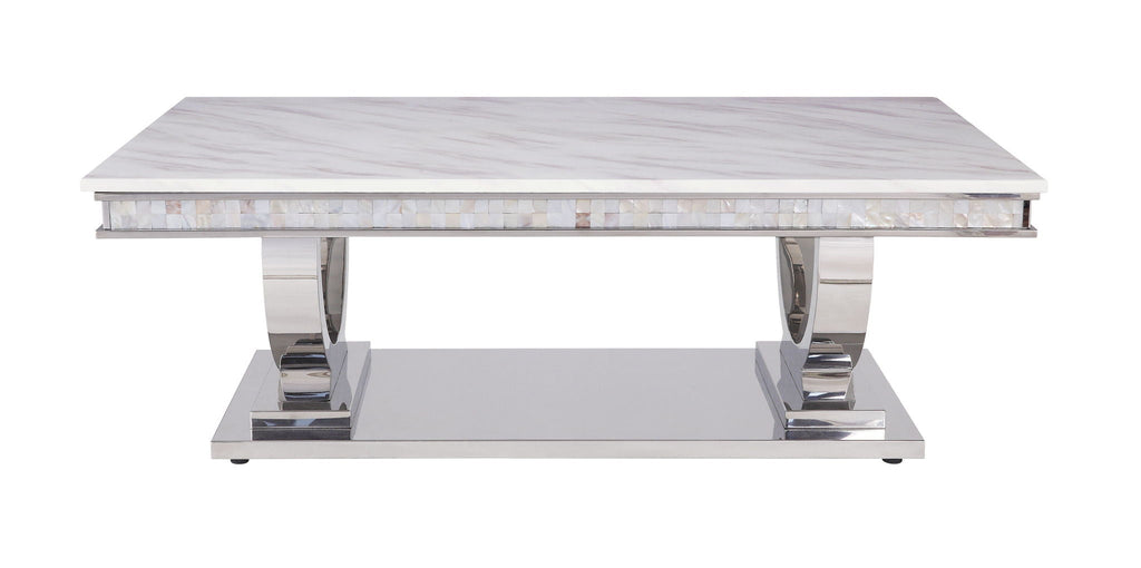 Zander - Printed Faux Marble Top & Mirrored Table - Marble by Unique Piece Furniture